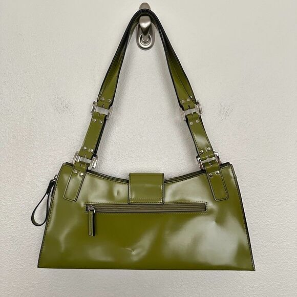 Guess Vintage Y2K Green Patent Leather Shoulder Bag G Logo Buckle Purse 2000s - Picture 7 of 15